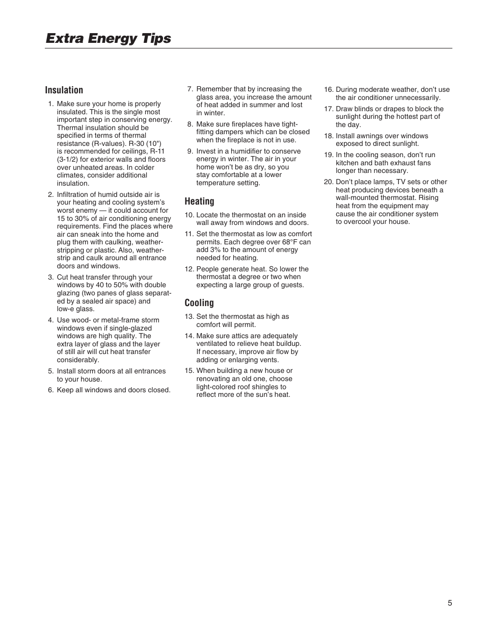 Extra energy tips | American Standard CENTRAL AIR CONDITIONER User Manual | Page 5 / 6
