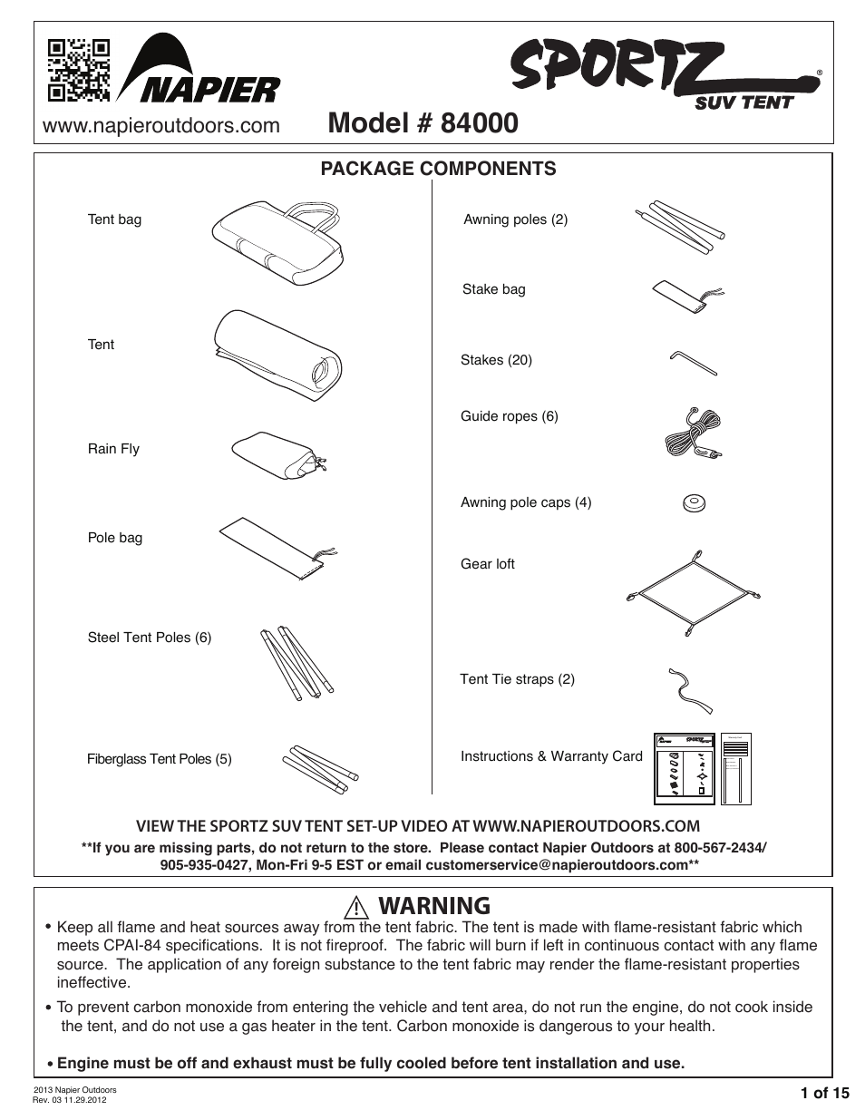 Napier 84000 Sportz SUV Tent User Manual | 15 pages