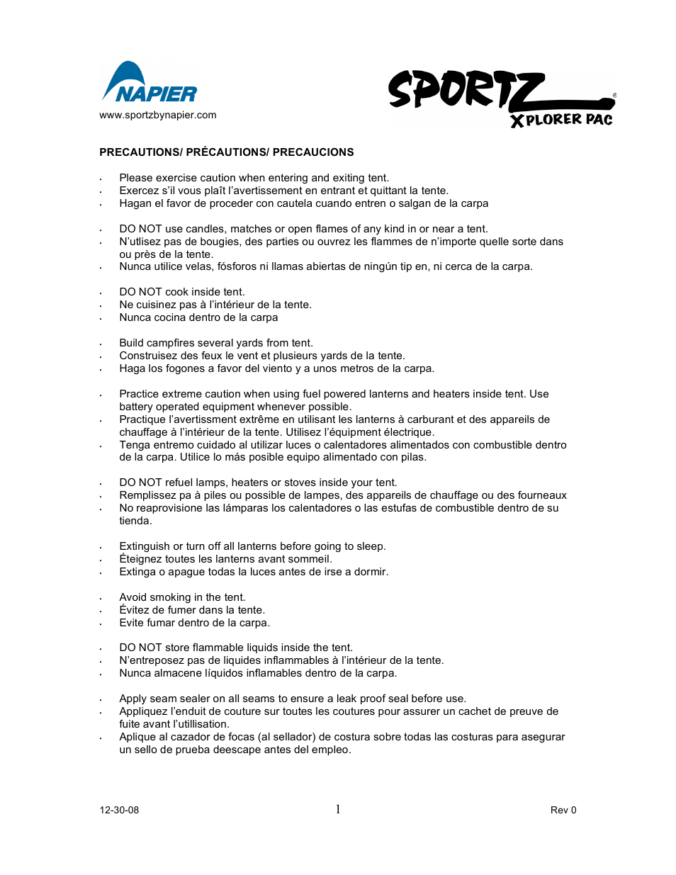 Napier 95600 X-plorer PAC User Manual | 8 pages