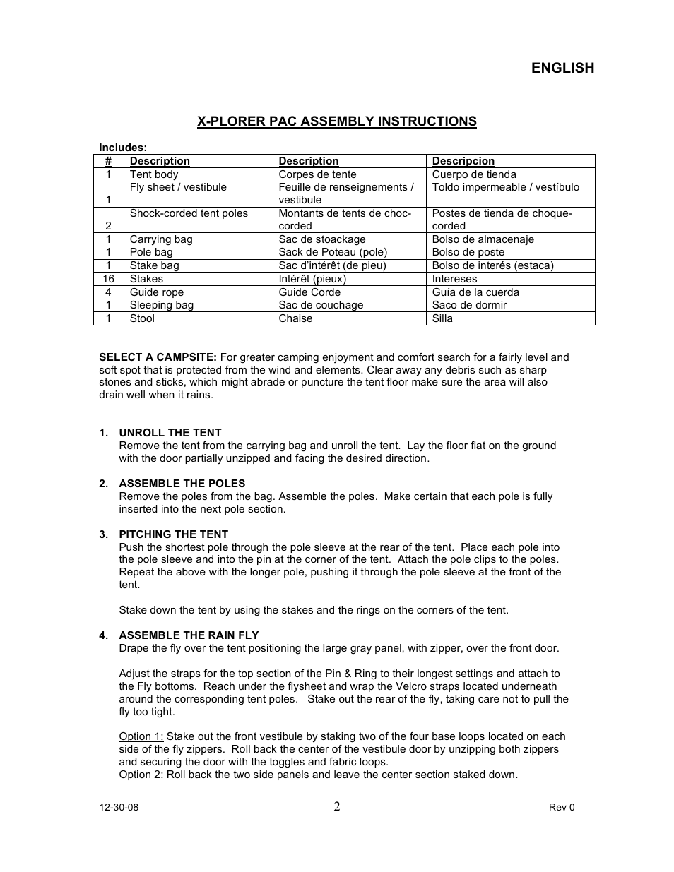 English | Napier 95600 X-plorer PAC User Manual | Page 2 / 8