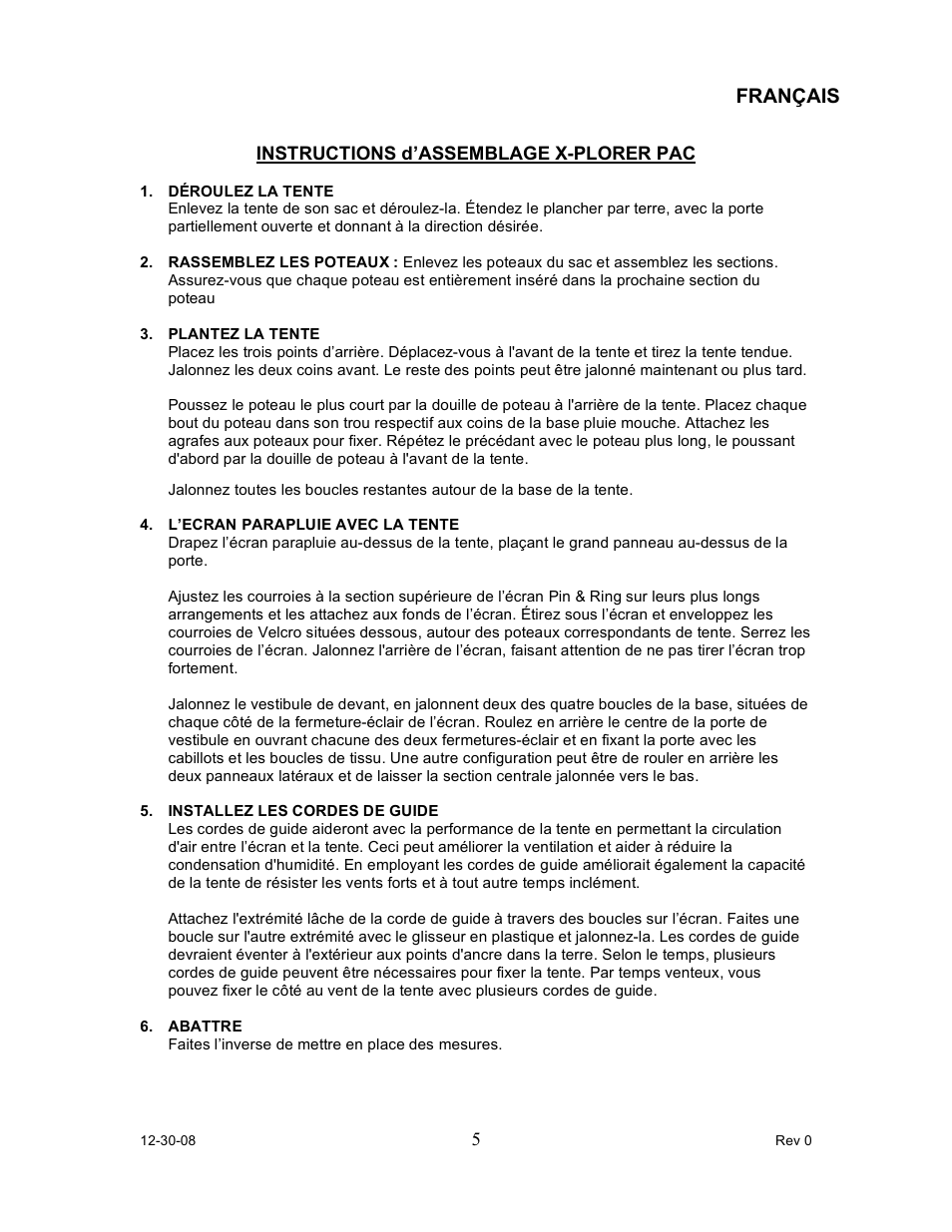 Français | Napier 95600 X-plorer PAC User Manual | Page 5 / 8