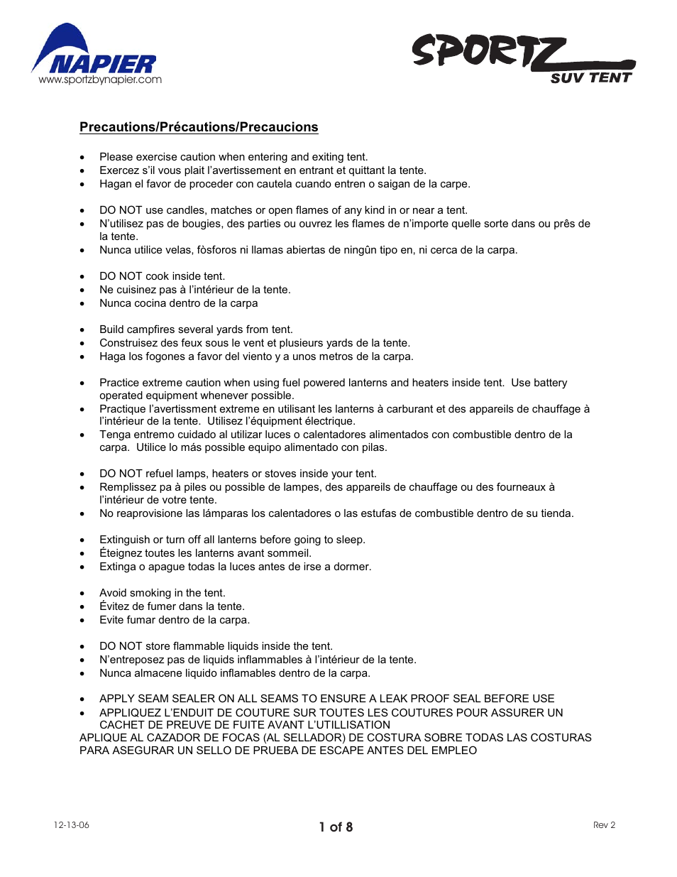 Napier 80000 SUV Tent User Manual | 8 pages
