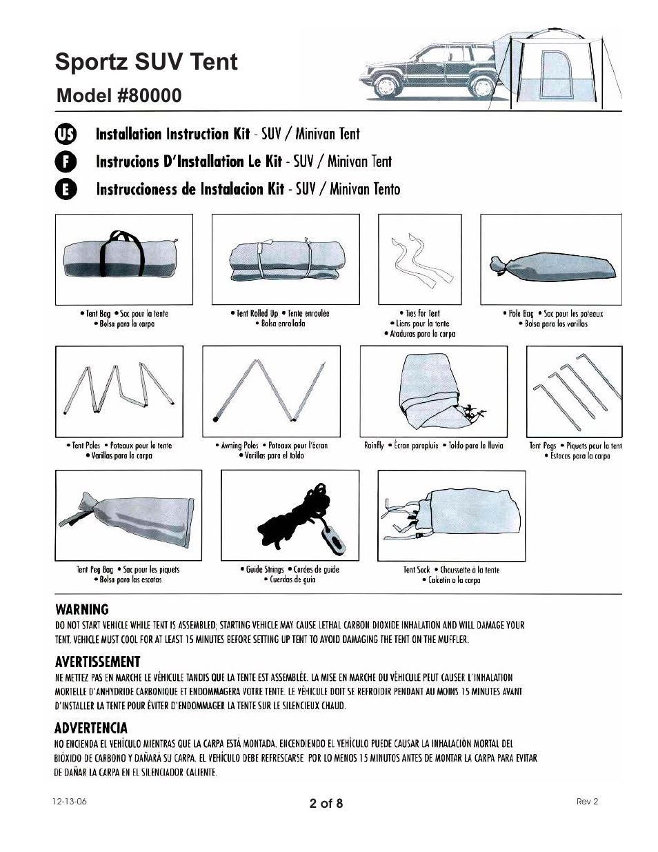 Sportz suv tent | Napier 80000 SUV Tent User Manual | Page 2 / 8
