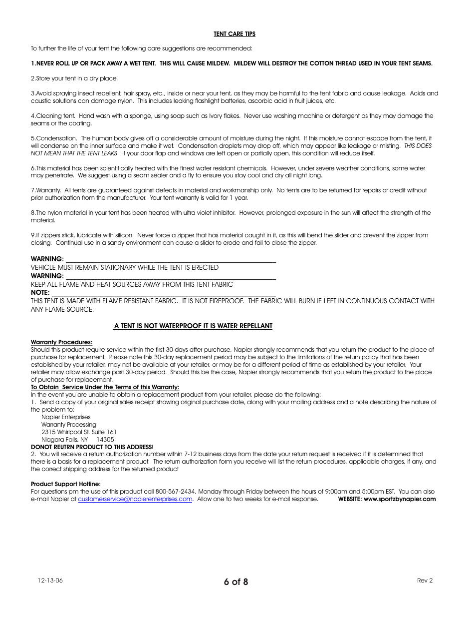 6 of 8 | Napier 80000 SUV Tent User Manual | Page 6 / 8