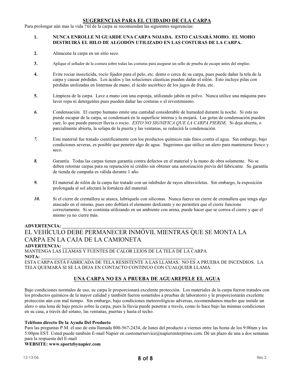 Napier 80000 SUV Tent User Manual | Page 8 / 8