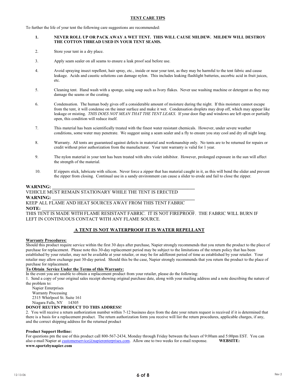 Napier 85000 Dome To Go Tent User Manual | Page 6 / 8