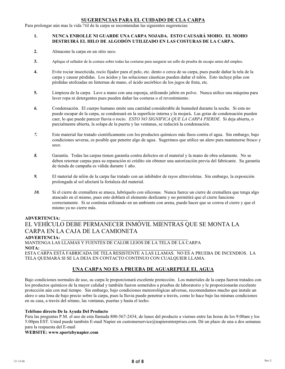Napier 85000 Dome To Go Tent User Manual | Page 8 / 8