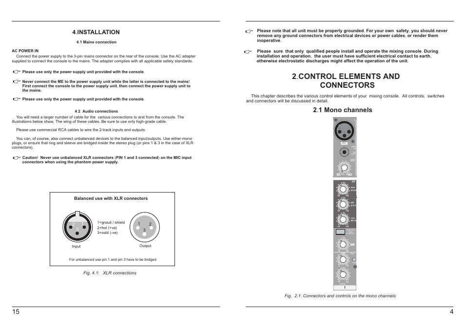 2 . control elements and connectors, 2 . 1 mono channels, 4 . installation | Jammin Pro StudioMix 10 User Manual | Page 7 / 12