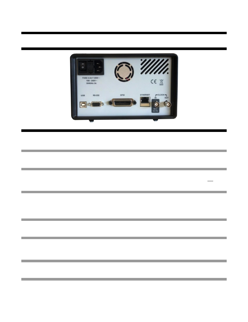 Model 577 rear panel overview, Ayout and, Onnectors | Ac power connector, Power switch, Bnc connectors, Usb port, Rs-232 port, Ethernet port, Gpib port | BNC 577 User Manual | Page 12 / 50