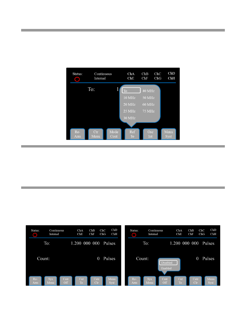 Setting the output reference, Rearming the system, Setting the shot counter parameters | BNC 577 User Manual | Page 18 / 50