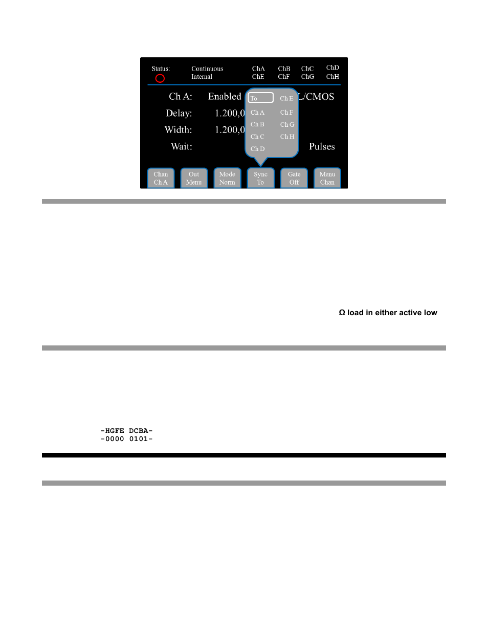 Output menu, Channel multiplexer, Ther | Ystem, Enus, Gate or trigger input menu, 4 other system menus | BNC 577 User Manual | Page 21 / 50