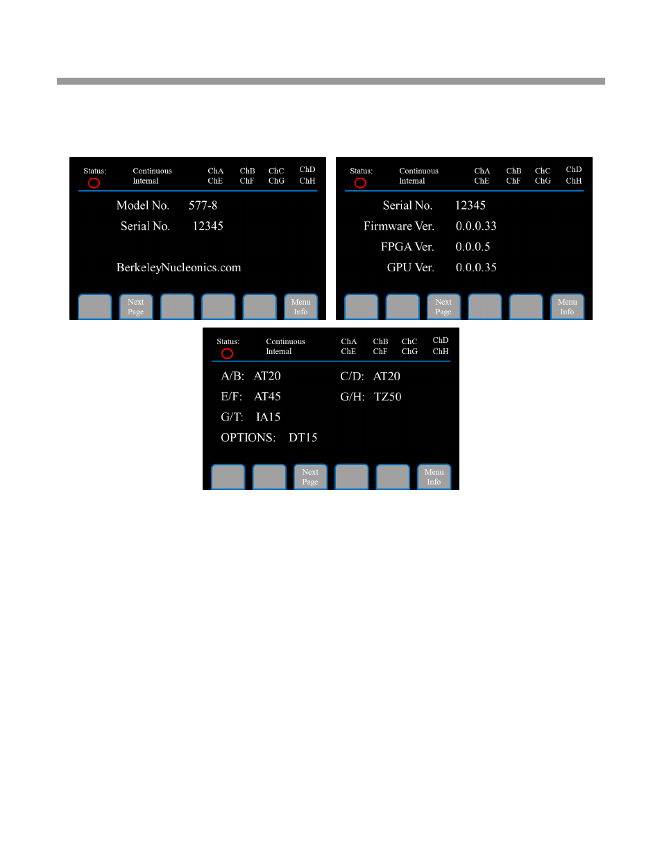 Information menus | BNC 577 User Manual | Page 24 / 50