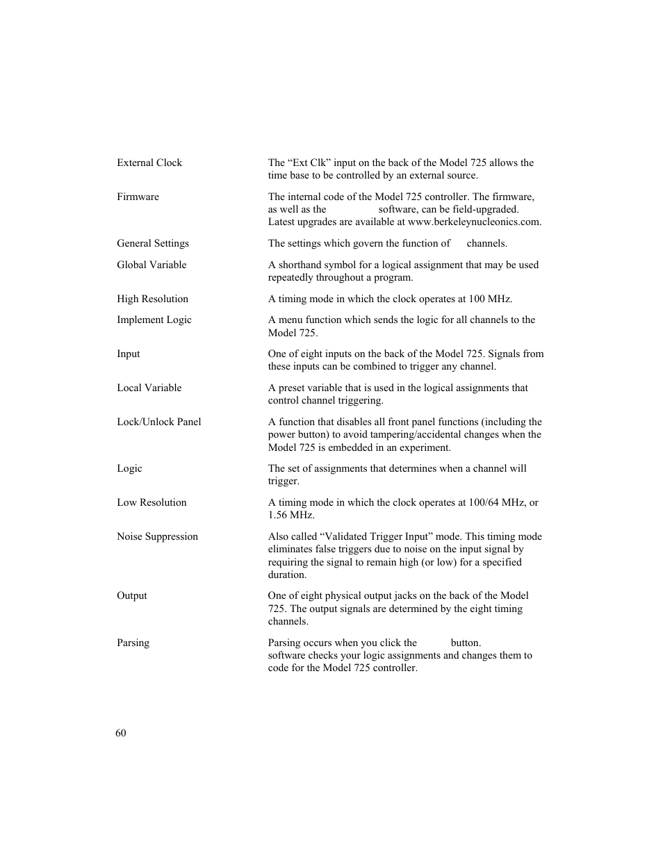 BNC 725 User Manual | Page 60 / 63