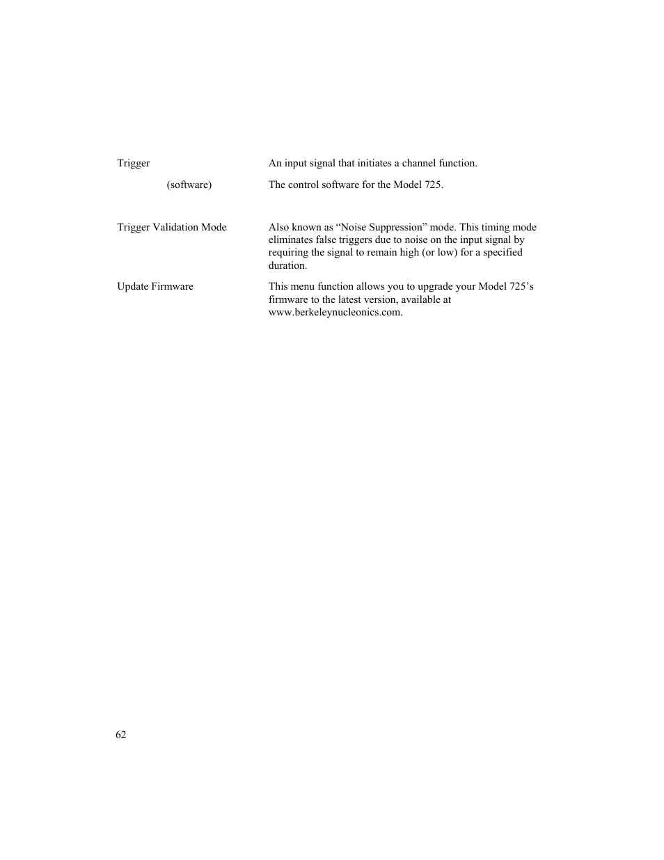 BNC 725 User Manual | Page 62 / 63