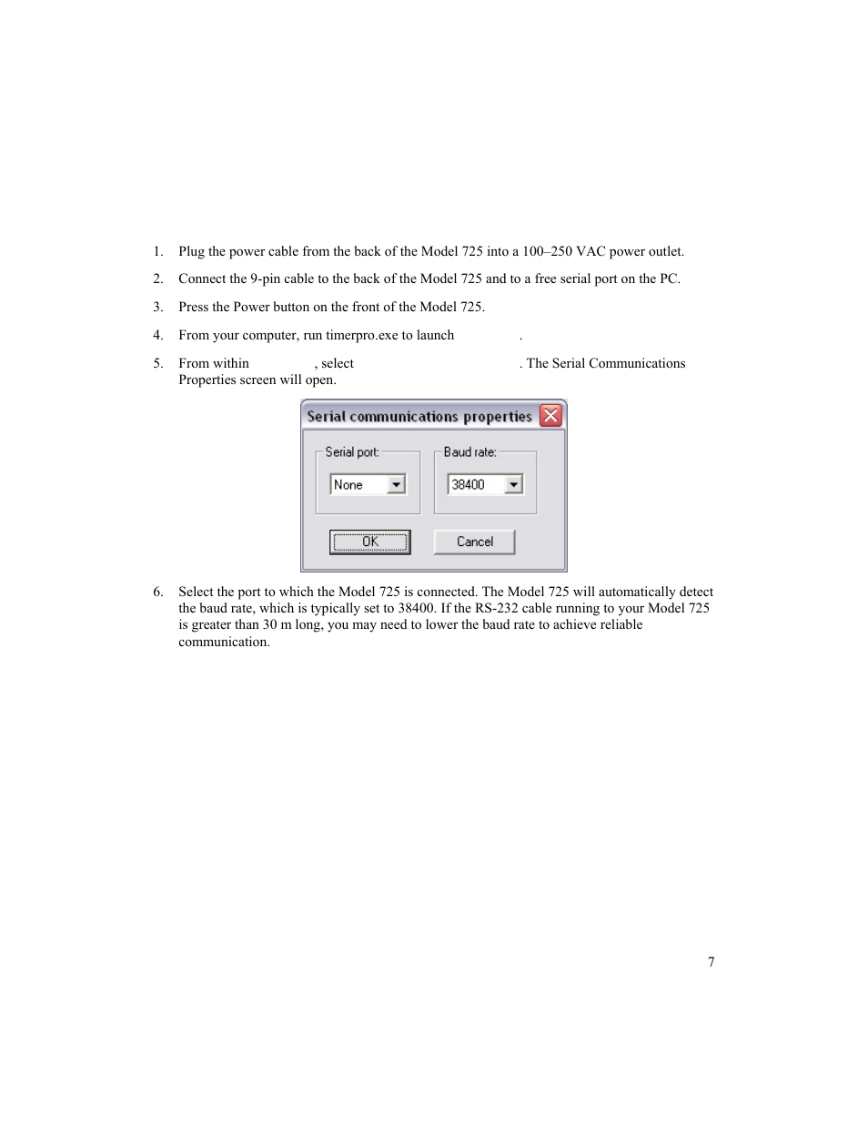 Setting up the model 725 | BNC 725 User Manual | Page 7 / 63