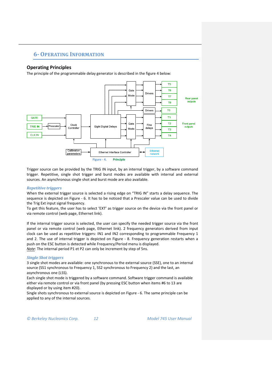 Operating information, Operating principles, Repetitive triggers | Single shot triggers | BNC 745 User Manual | Page 13 / 33