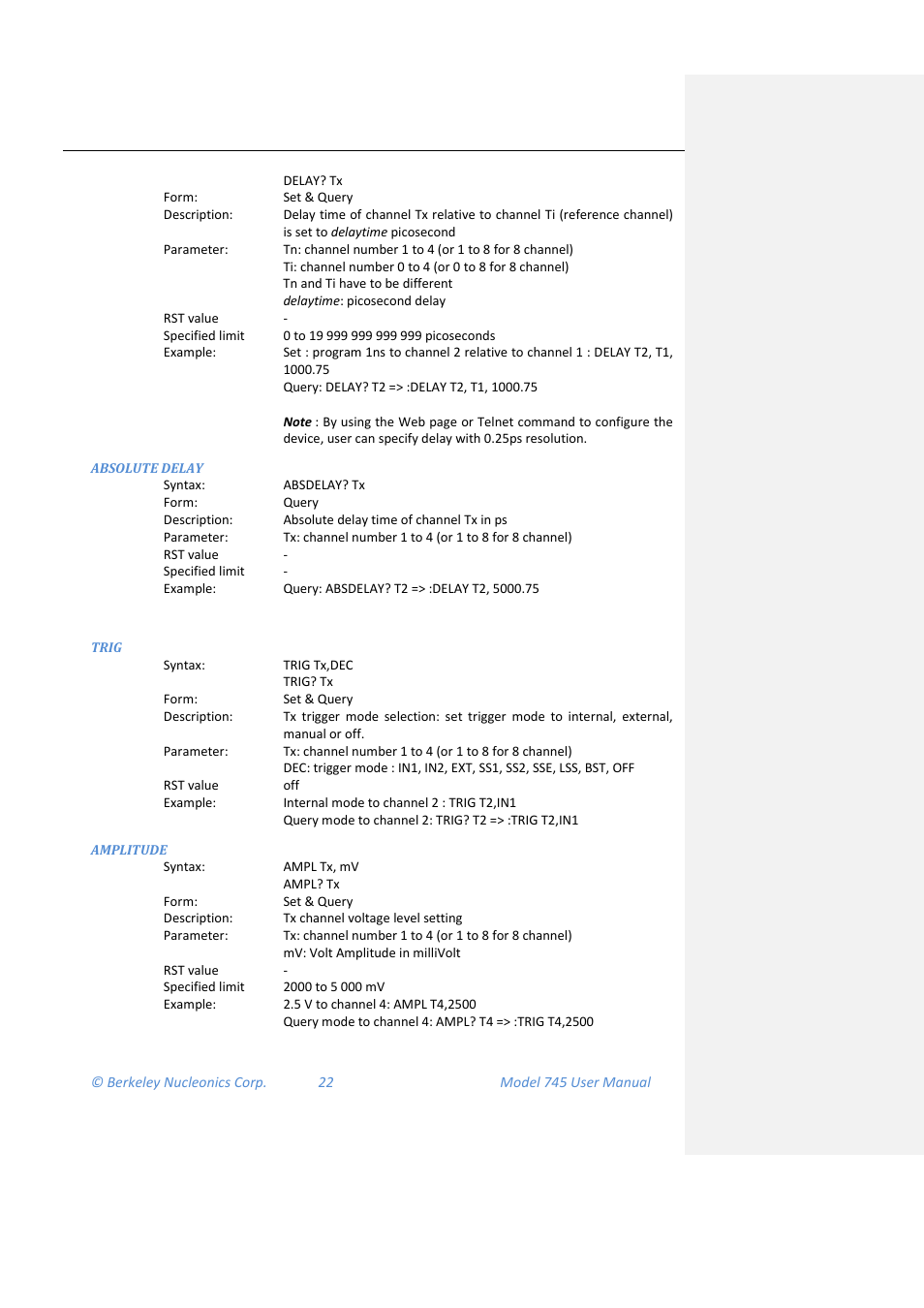 Absolute delay, Trig, Amplitude | BNC 745 User Manual | Page 23 / 33