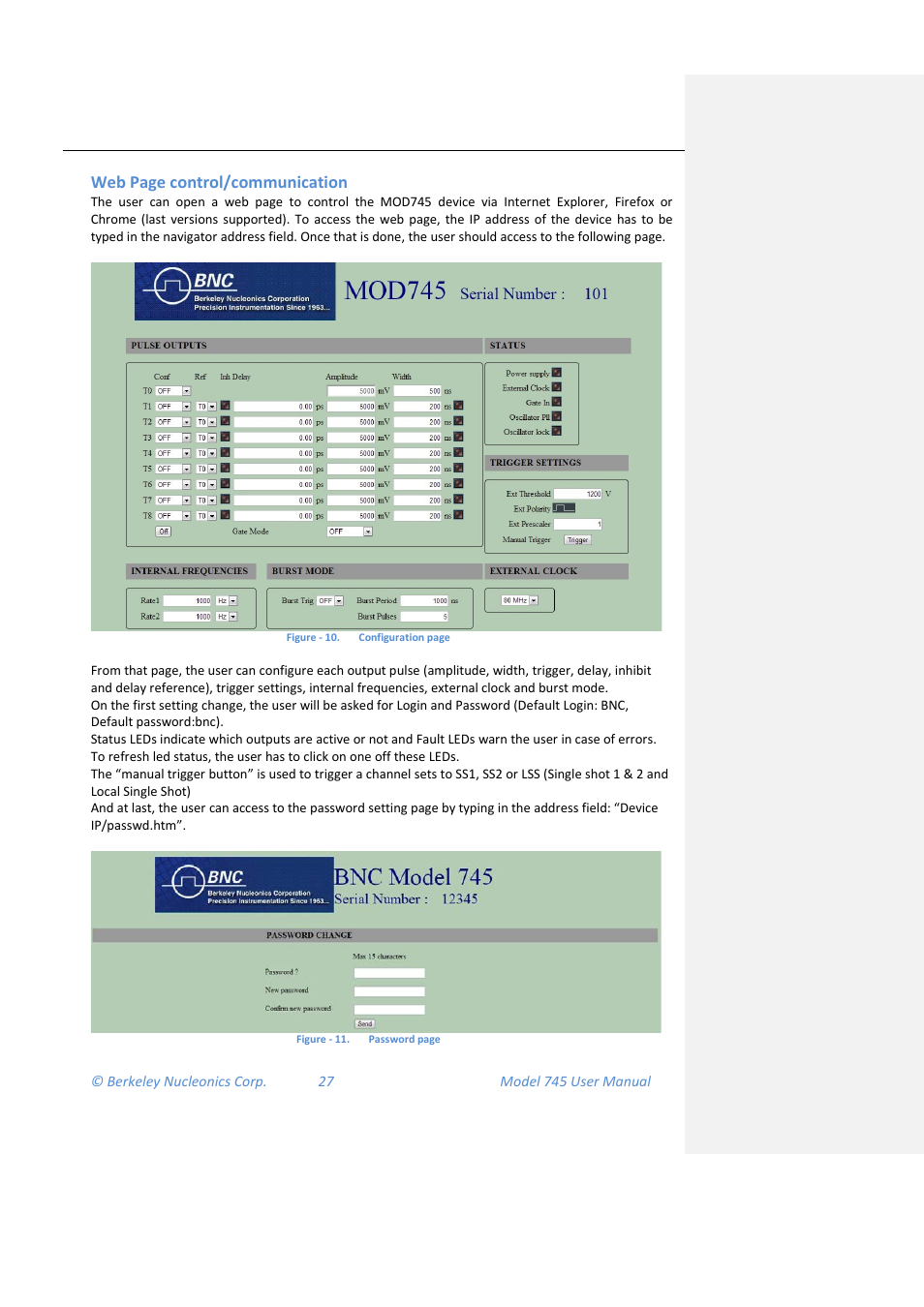 Web page control/communication | BNC 745 User Manual | Page 28 / 33