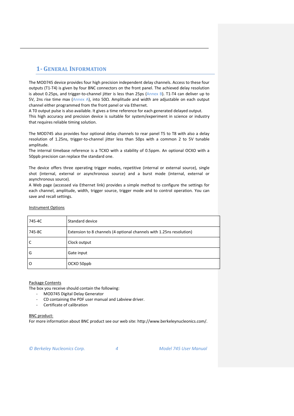 General information | BNC 745 User Manual | Page 5 / 33