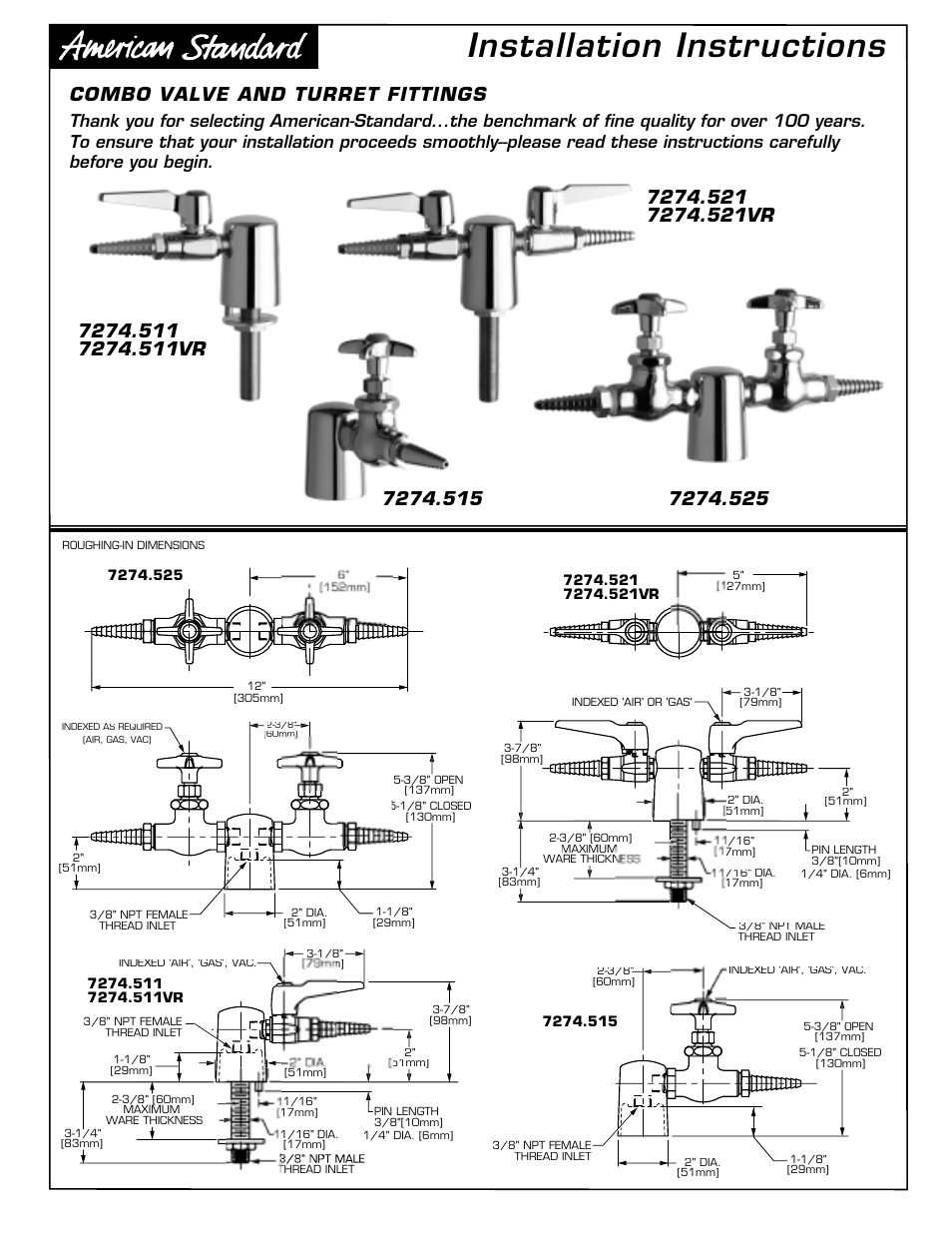 American Standard 7274.525 User Manual | 3 pages