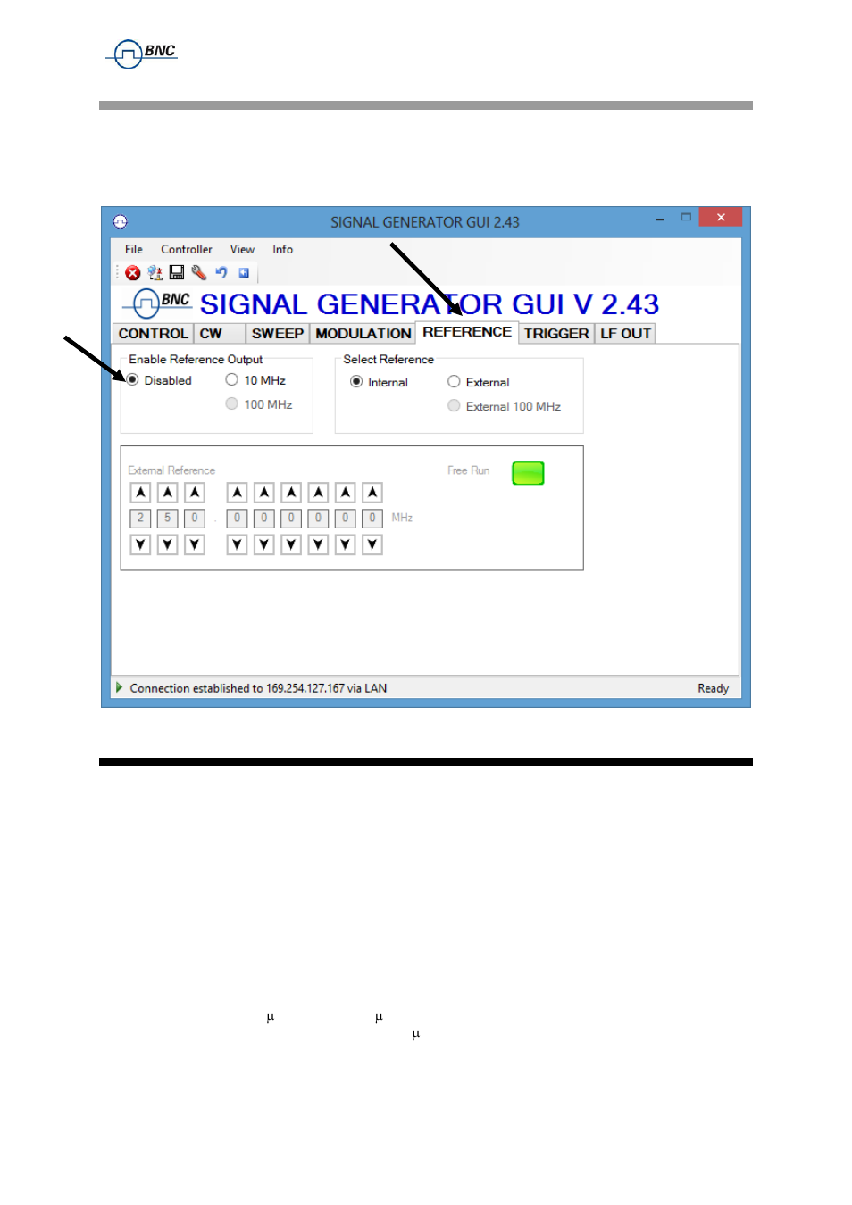2 output internal reference, 9 using the trigger options (trigger tab), Output internal reference | Sing the, Rigger options, Trigger | BNC 835 User Manual User Manual | Page 30 / 54