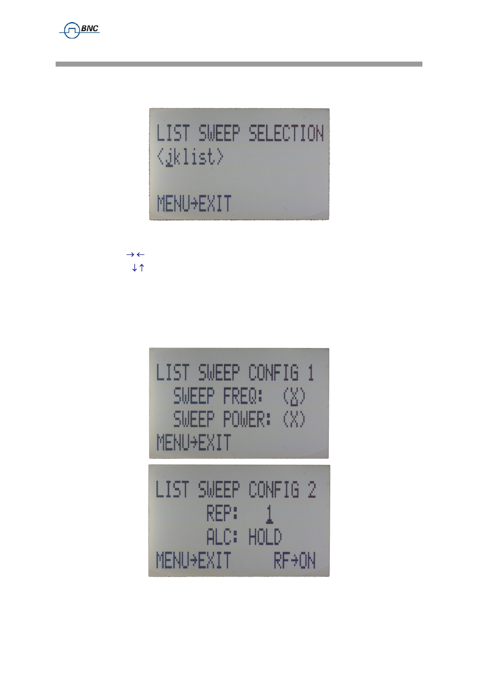 4 list sweep submenu, List sweep submenu | BNC 835 User Manual User Manual | Page 39 / 54