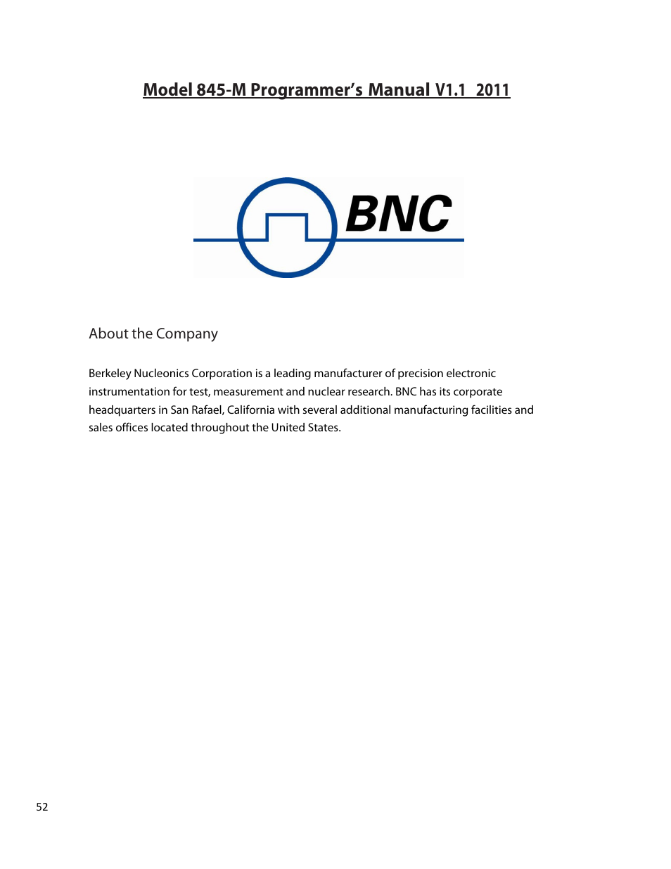BNC 845-M User Manual | Page 52 / 52