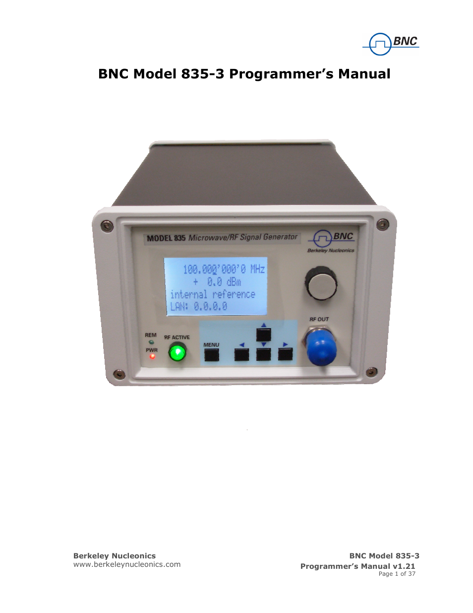 BNC 835-3 Programmer Manual User Manual | 37 pages