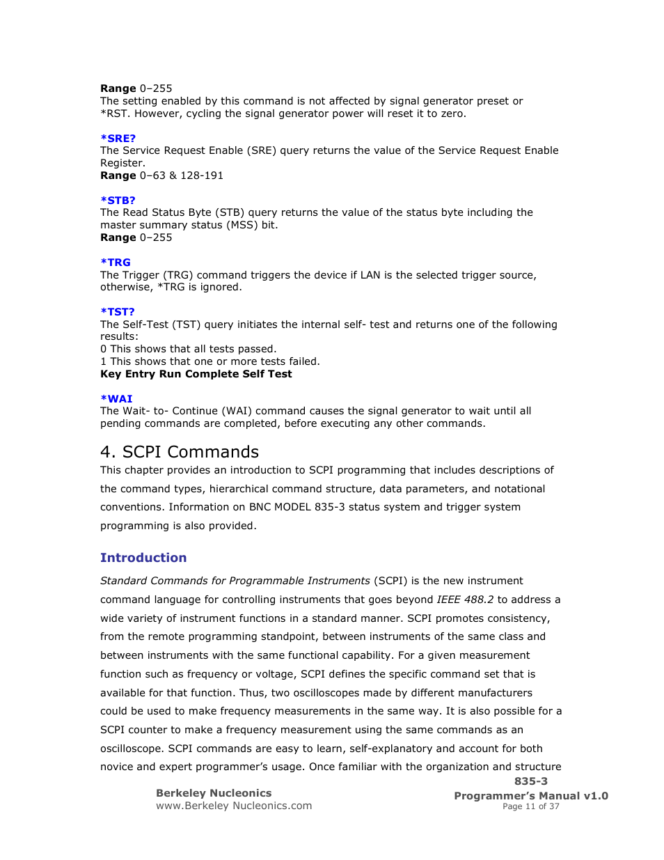 Scpi commands | BNC 835-3 Programmer Manual User Manual | Page 11 / 37