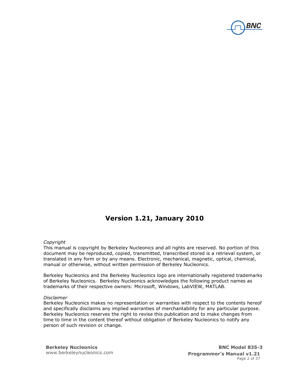 BNC 835-3 Programmer Manual User Manual | Page 2 / 37