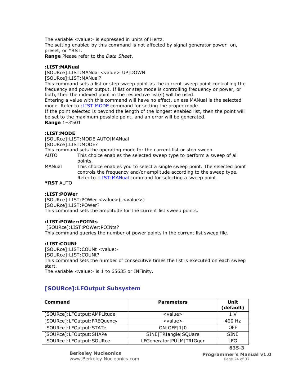 BNC 835-3 Programmer Manual User Manual | Page 24 / 37