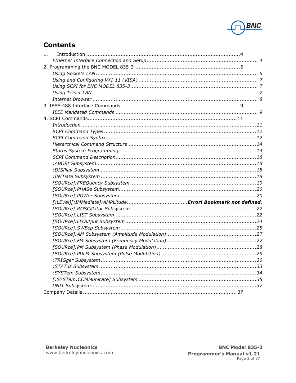 BNC 835-3 Programmer Manual User Manual | Page 3 / 37