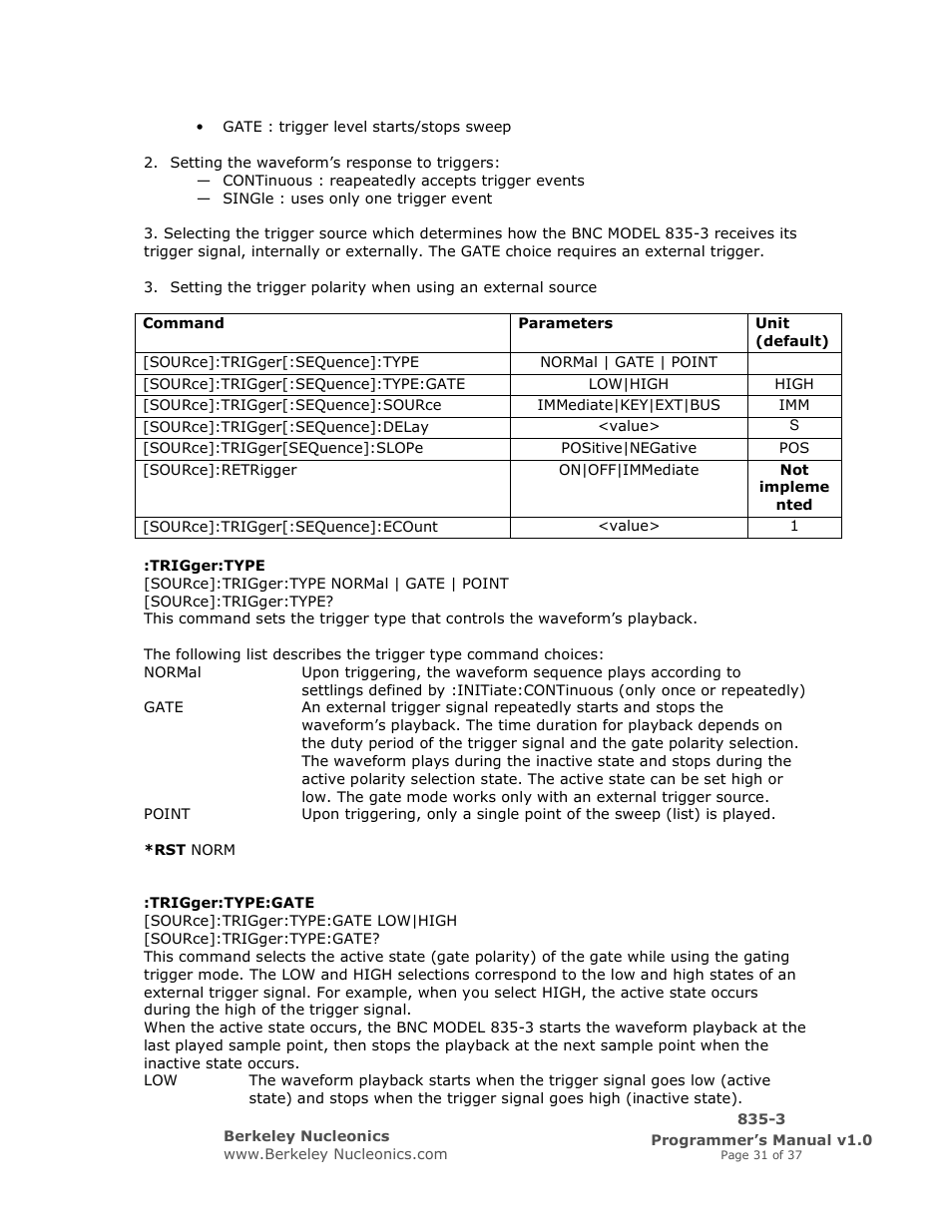 BNC 835-3 Programmer Manual User Manual | Page 31 / 37