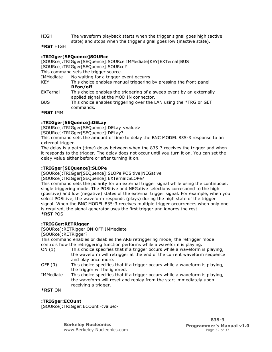 BNC 835-3 Programmer Manual User Manual | Page 32 / 37