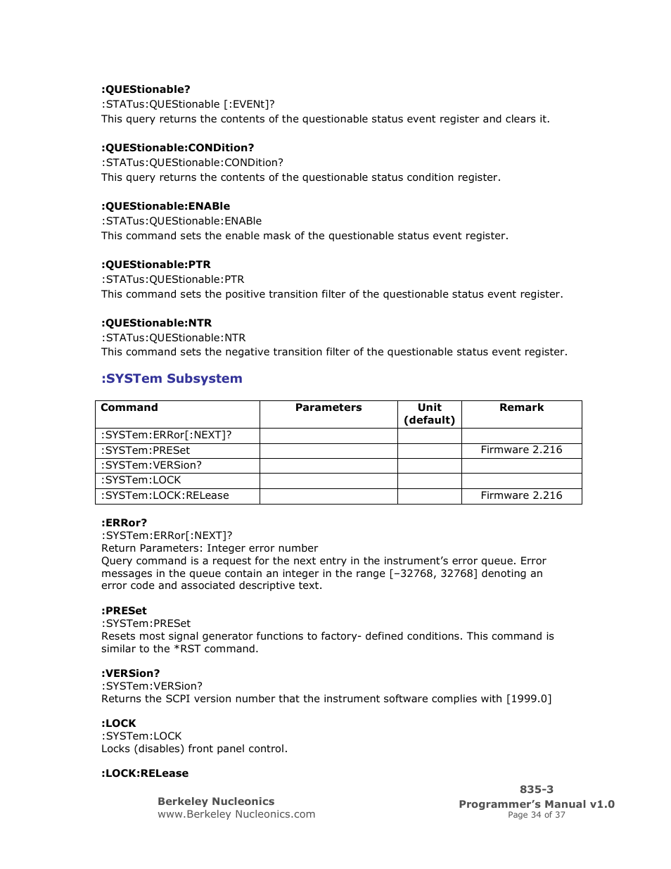 BNC 835-3 Programmer Manual User Manual | Page 34 / 37