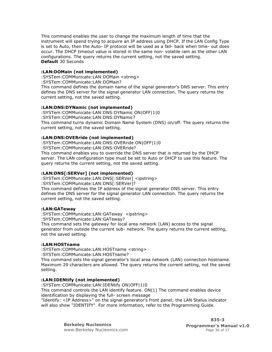 BNC 835-3 Programmer Manual User Manual | Page 36 / 37