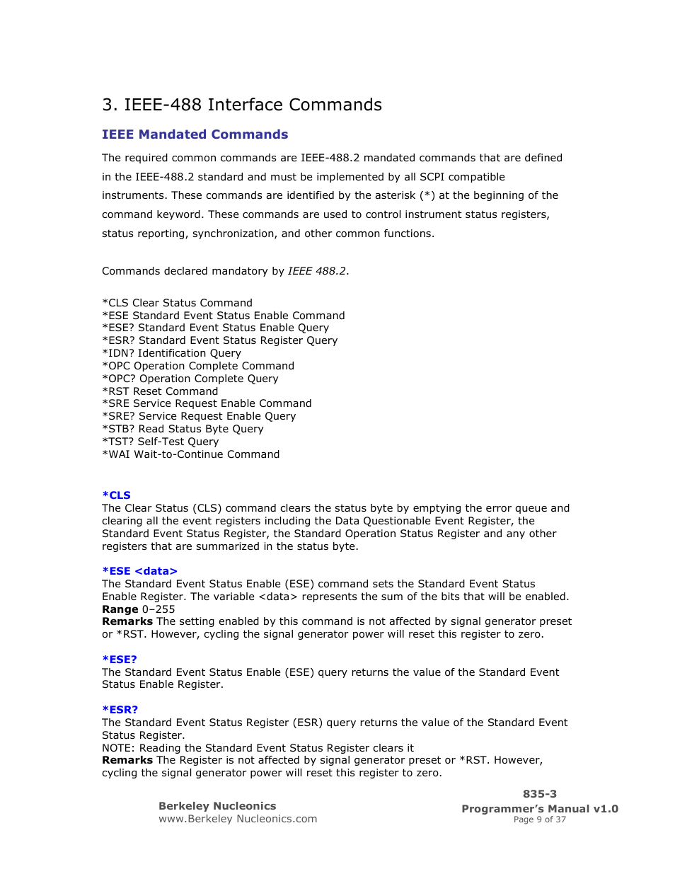 Ieee-488 interface commands | BNC 835-3 Programmer Manual User Manual | Page 9 / 37