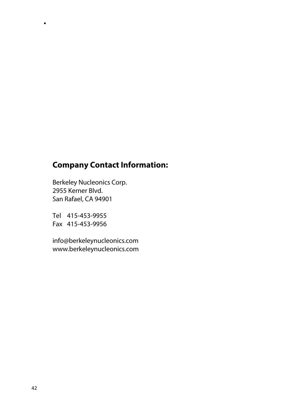 Company contact information | BNC 835-3 User Manual User Manual | Page 42 / 42