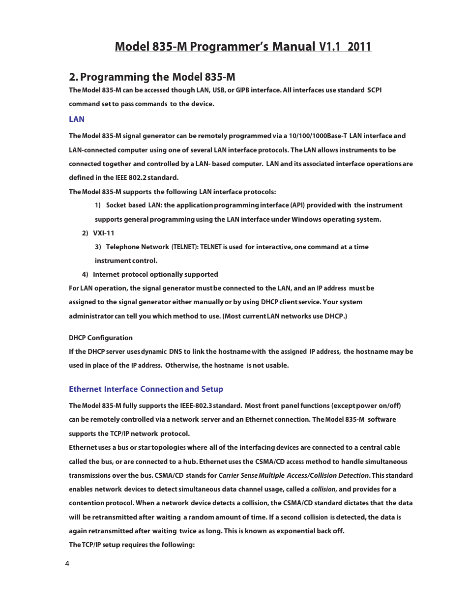 Programming the model 835-m | BNC 835-M User Manual | Page 4 / 52