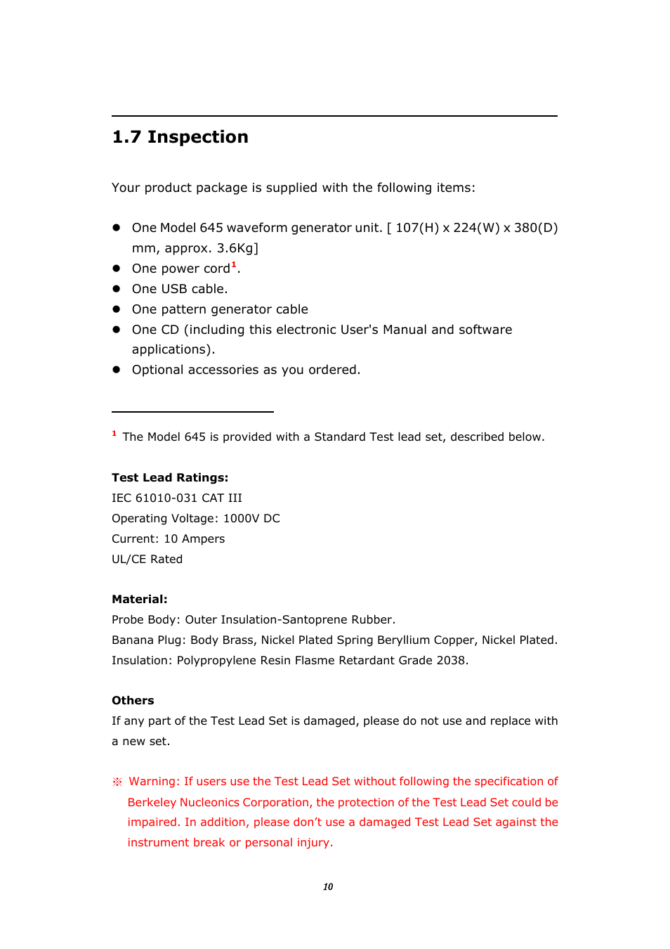 7 inspection, Nspection | BNC 645 User Manual | Page 10 / 190