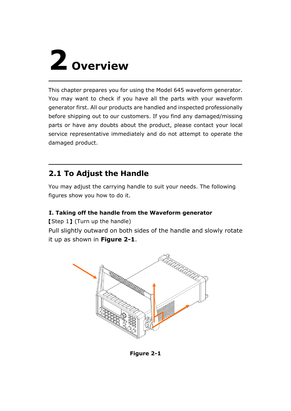 Overview, 1 to adjust the handle, 2 overview | Djust the, Andle | BNC 645 User Manual | Page 12 / 190