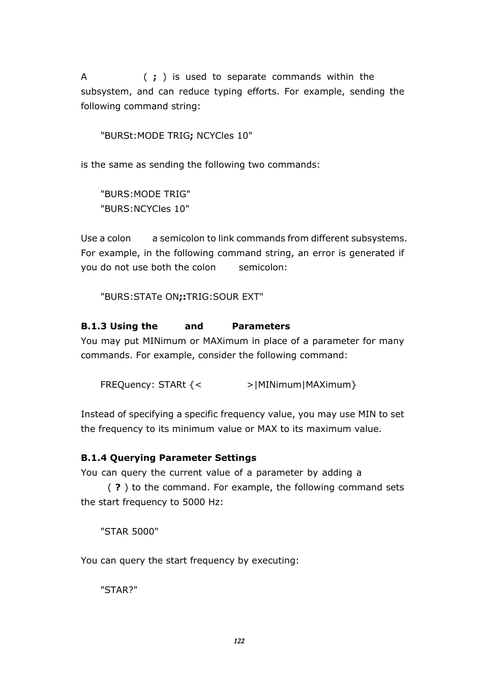 B.1.3 using the min and max parameters, B.1.4 querying parameter settings | BNC 645 User Manual | Page 122 / 190