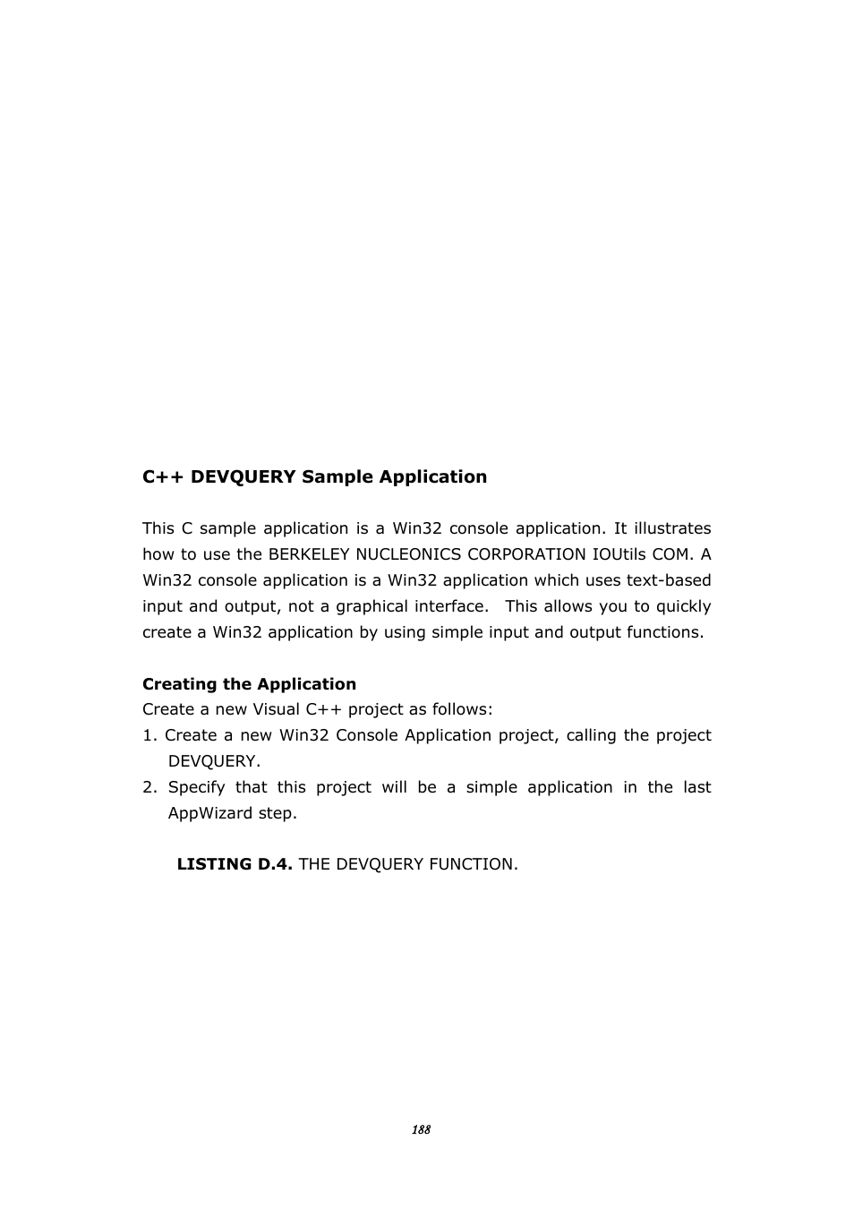 C++ devquery sample application | BNC 645 User Manual | Page 188 / 190