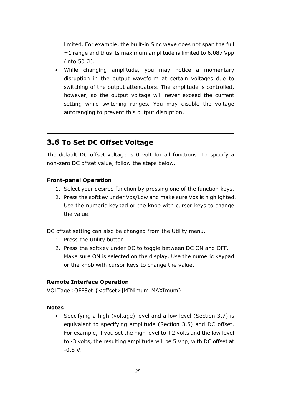 6 to set dc offset voltage, Ffset, Oltage | BNC 645 User Manual | Page 25 / 190