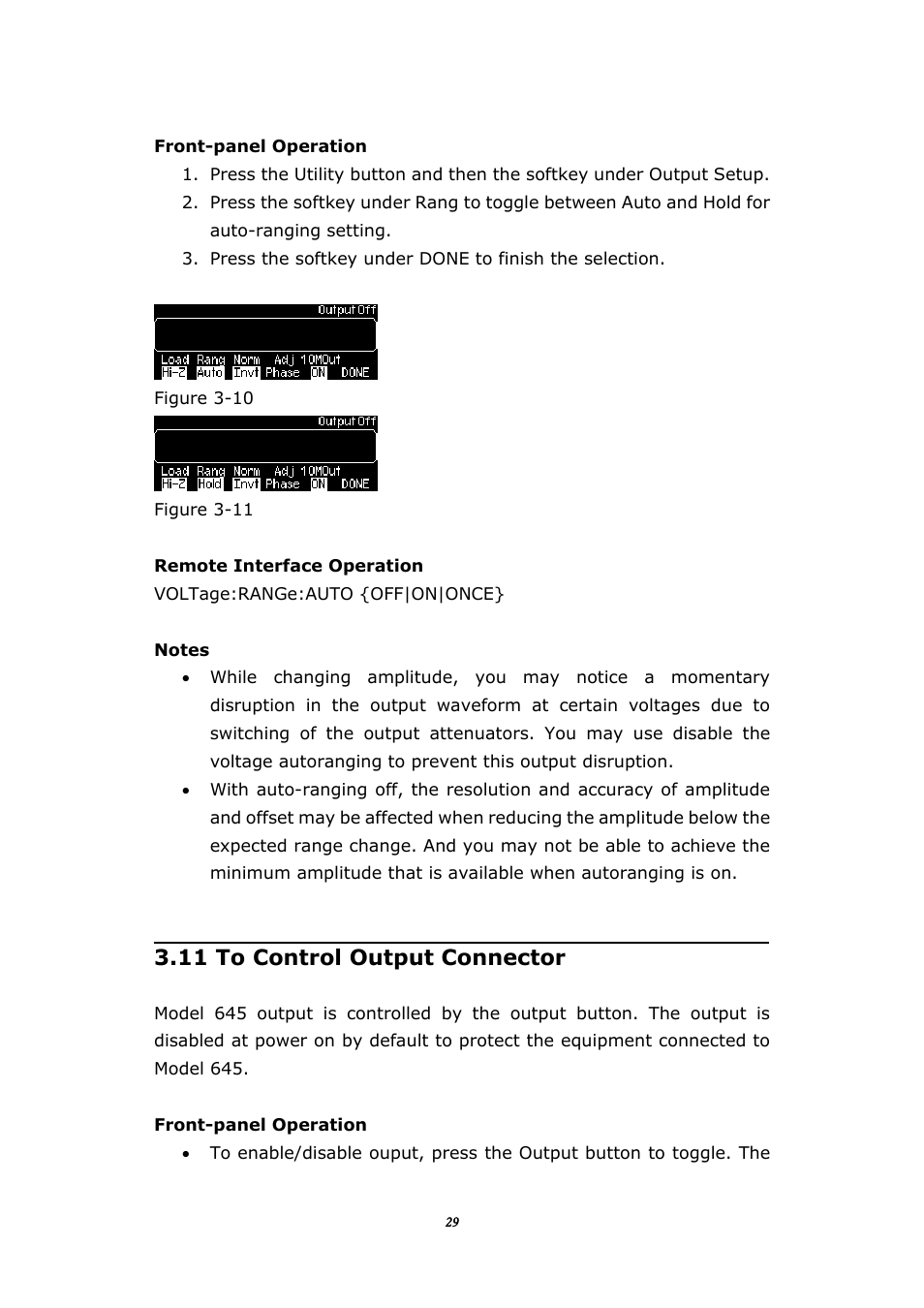 10 to enable/disable voltage autoranging, Ontrol, Utput | Onnector, 11 to control output connector | BNC 645 User Manual | Page 29 / 190