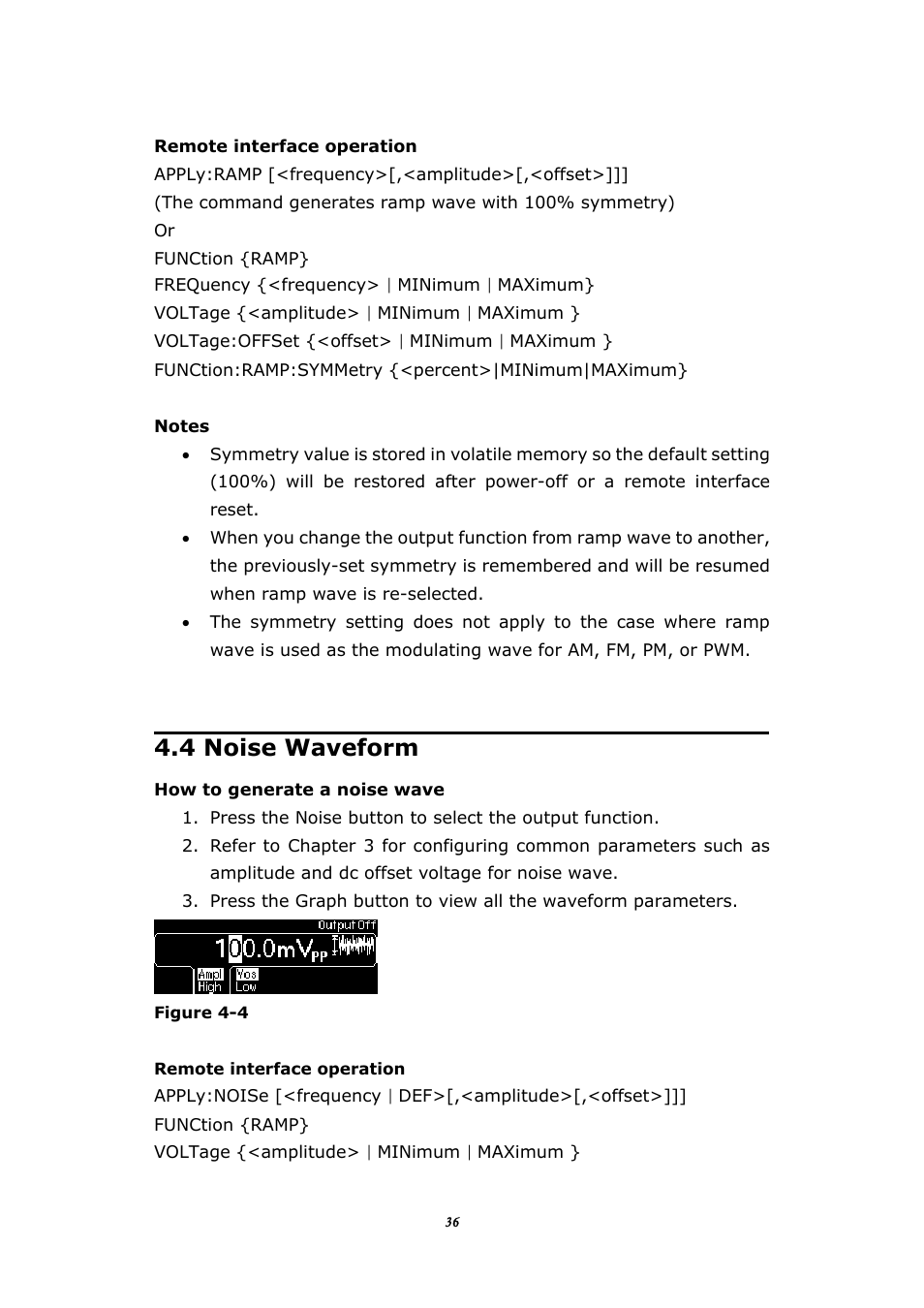 4 noise waveform, Oise, Aveform | BNC 645 User Manual | Page 36 / 190