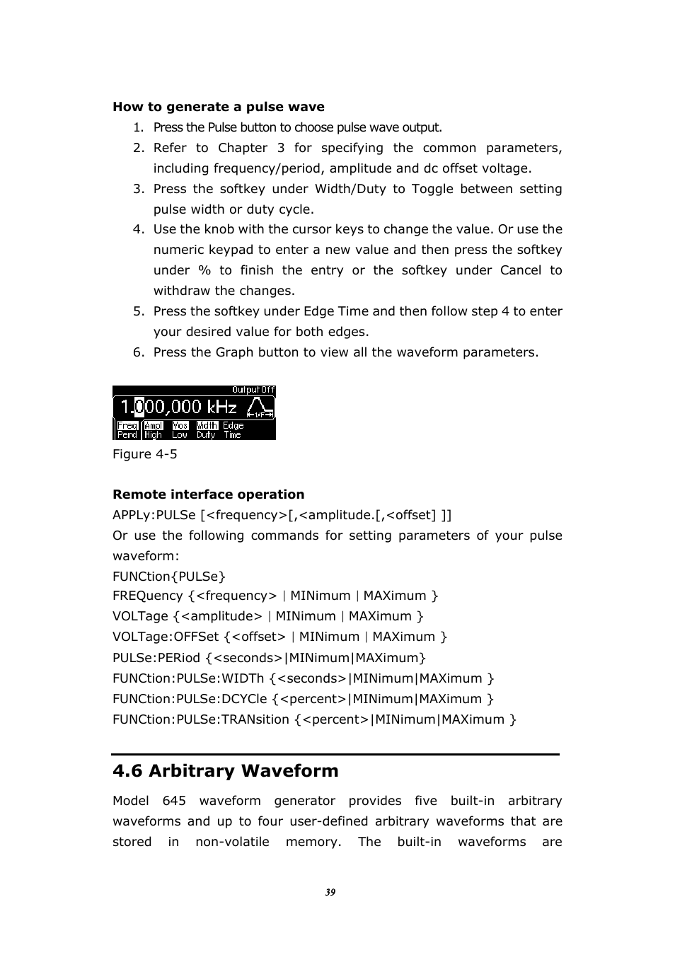 Rbitrary, Aveform, 6 arbitrary waveform | BNC 645 User Manual | Page 39 / 190