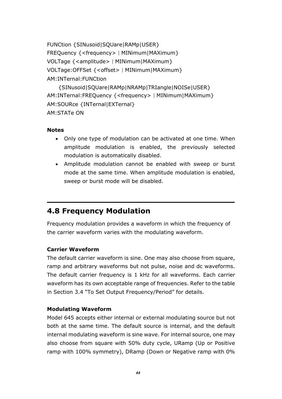 8 frequency modulation, Requency, Odulation | BNC 645 User Manual | Page 44 / 190