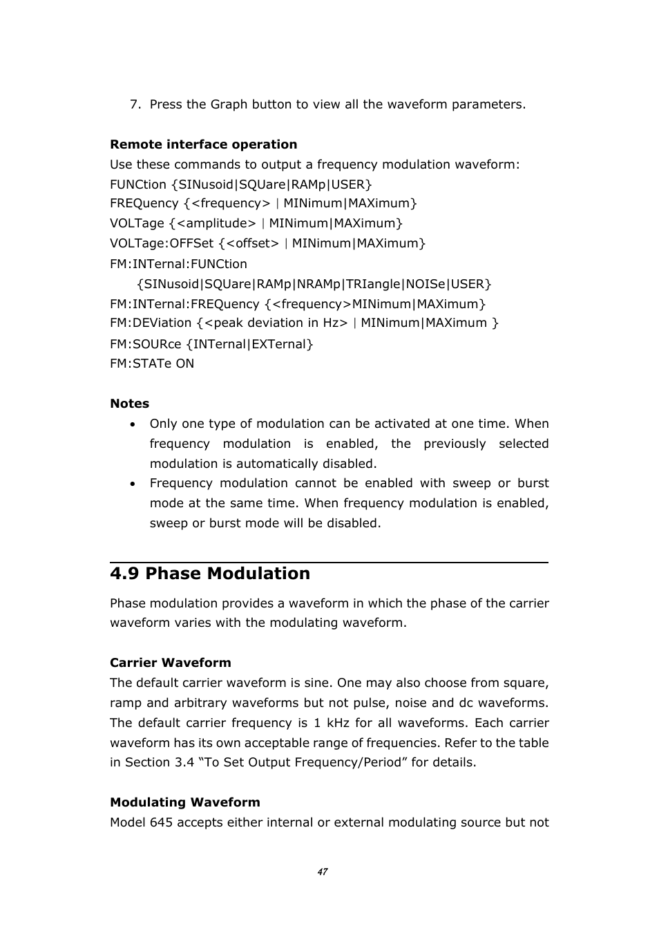9 phase modulation, Hase, Odulation | BNC 645 User Manual | Page 47 / 190