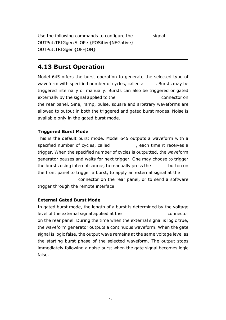 13 burst operation, Urst, Peration | BNC 645 User Manual | Page 59 / 190